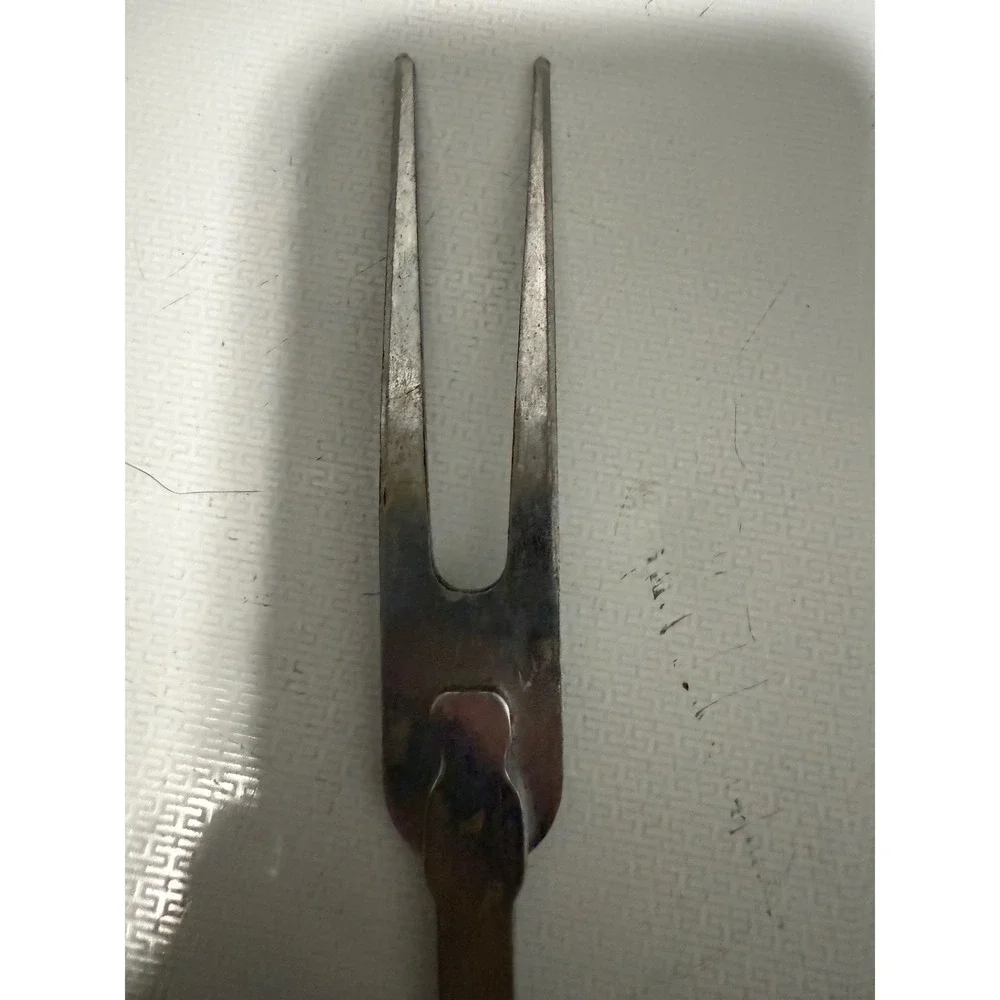 Vintage‎ Kitchen Utensil Carving Fork, Stainless Steel Olive Green Handle